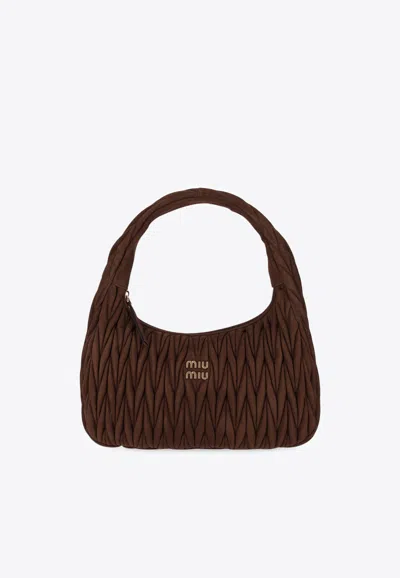 Miu Miu Wander Matelassé Suede Shoulder Bag In Brown