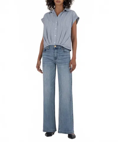 Kut From The Kloth Gaia Pleat Hem Short Sleeve Button-up Top In Gray