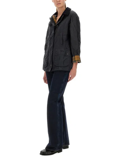 Barbour Black Beadnell Waxed Jacket In Blue