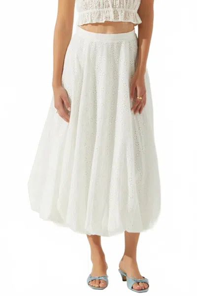 Astr The Label Kissel Embroidered Eyelet Bubble Hem Cotton Midi Skirt In White