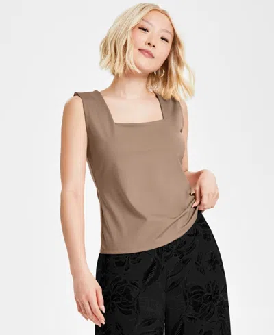 Bar Iii Megan Tank Top Womens Latte Cafe Square Neck Sleeveless Fts69 In Brown