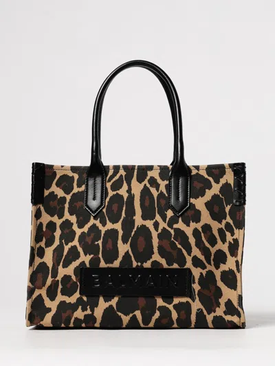 Balmain B-army Shopper Shoulder Bag In Leopard-print Canvas In Sand