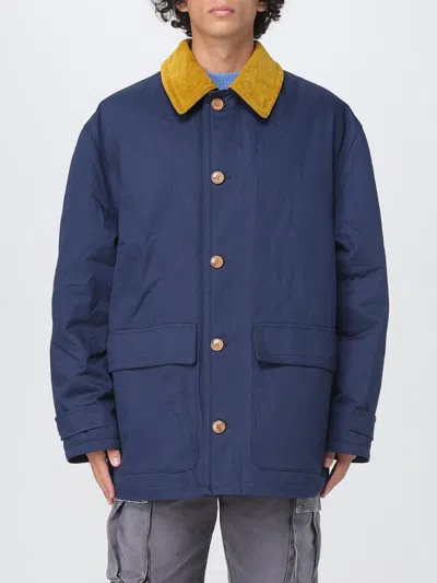 Marni Button-up Blue Jacket With Contrasting Collar In Blue