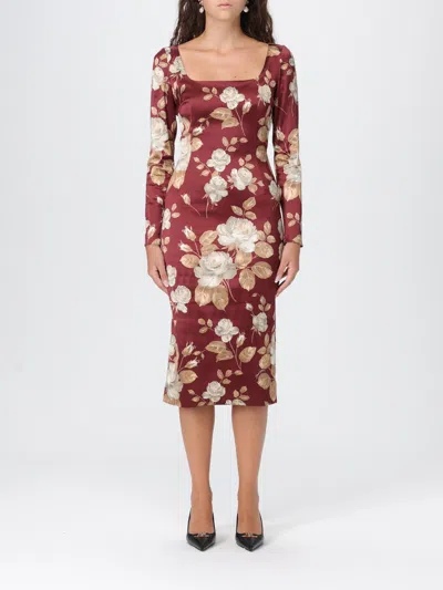 Dolce & Gabbana Dolce&gabbana Burgundy Satin Dress With Floral Print Women In Red
