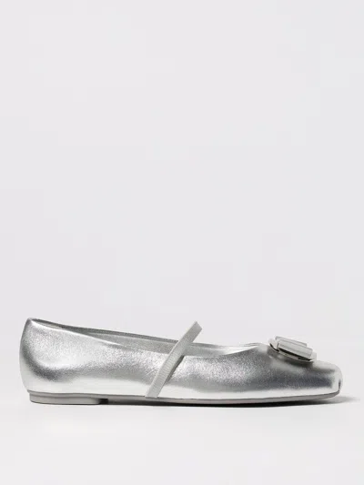 Ferragamo Zina Silver Ballerinas In Silver