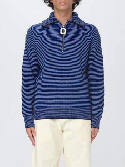 Jw Anderson Blue Sweater With Half Zip Closure On The Front In Cotton Piquet Man In Blue
