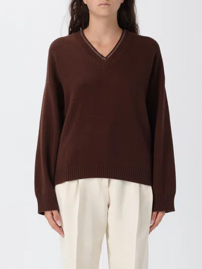 Fabiana Filippi Wool Silk Cashmere Blend V Neck Sweater In Brown