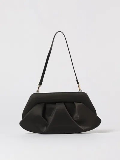 Themoirè Satin Pleated Clutch Bag Structured Shape In Black