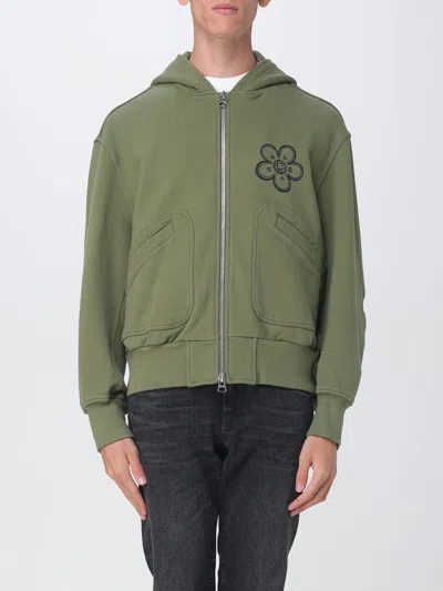 Kenzo Zip-up Hoodie With Front Pockets And Graphic Print In Green