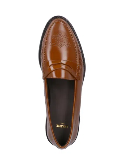 Celine Men Vivienne Leather Loafer With Perforated Triomphe Logo In Brown