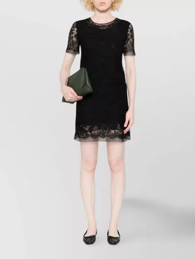 Ermanno Scervino Floral Lace Mini Dress With Sheer Sleeves In Black