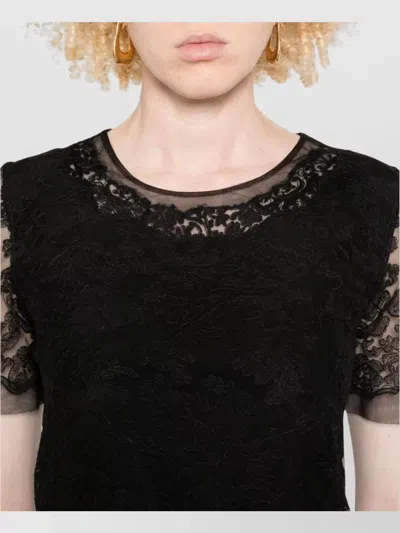 Ermanno Scervino Floral Lace Mini Dress With Sheer Sleeves In Black