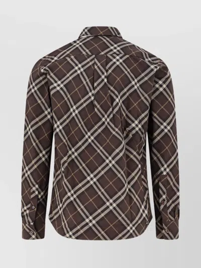 Burberry Long Sleeve Button-down Shirt With Plaid Design In Brown