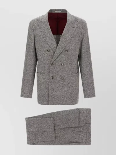 Brunello Cucinelli Tailored Suit Set Double-breasted Jacket In Gray