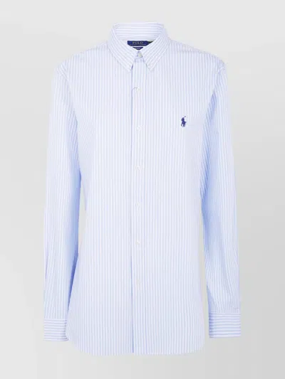 Polo Ralph Lauren Icon Logo Estate Collar Slim Fit Stripe Poplin Dress Shirt In Blue