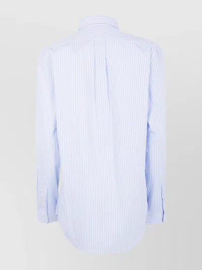 Polo Ralph Lauren Icon Logo Estate Collar Slim Fit Stripe Poplin Dress Shirt In Blue