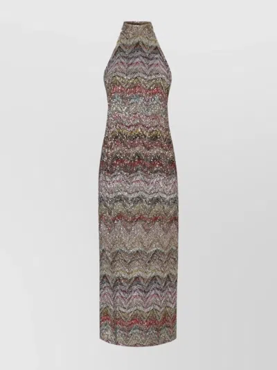 Missoni Halter Neck Mini Dress With Open Back In Brown