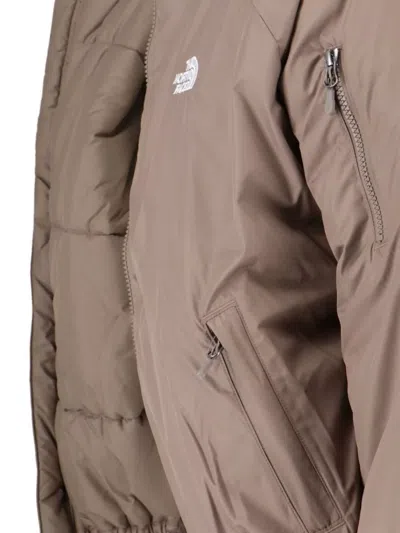 The North Face Beige Padded Bomber Jacket With Shawl Collar And Ribbed Trimming In Nude
