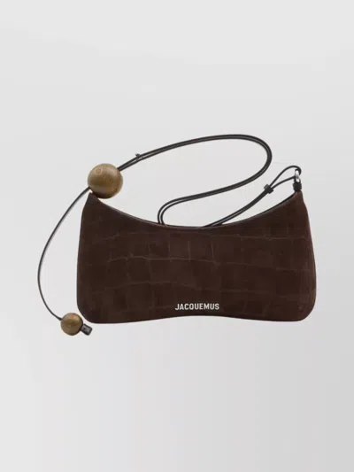 Jacquemus Crocodile-effect Suede Handbag With Adjustable Leather Strap In Brown