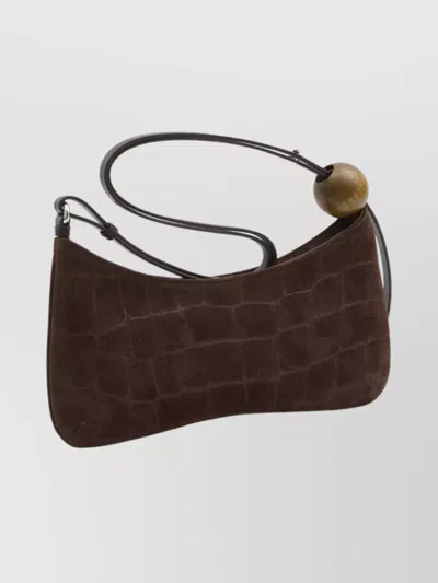 Jacquemus Crocodile-effect Suede Handbag With Adjustable Leather Strap In Brown