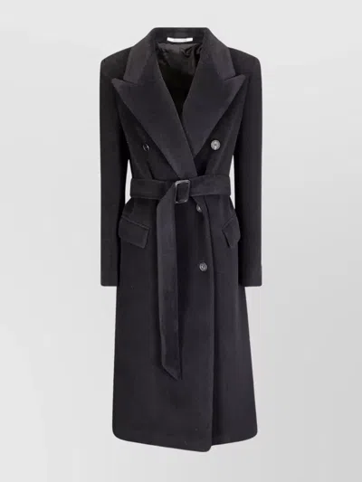 Tagliatore Long Belted Double-breasted Wool Coat In Black