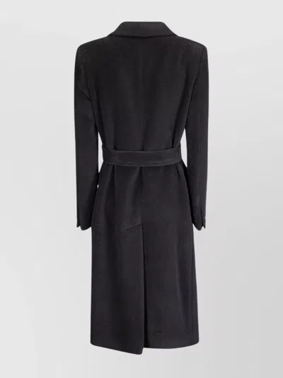 Tagliatore Long Belted Double-breasted Wool Coat In Black