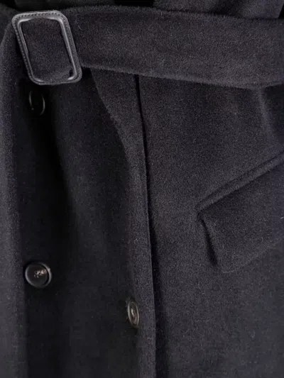 Tagliatore Long Belted Double-breasted Wool Coat In Black
