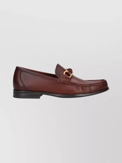 Ferragamo Alain Leather Loafers Gold-tone Hardware Round Toe In Brown