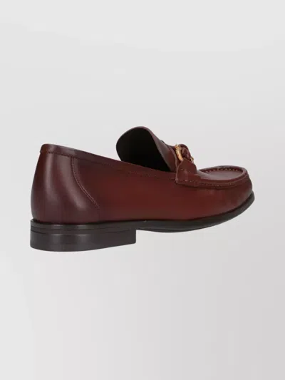 Ferragamo Alain Leather Loafers Gold-tone Hardware Round Toe In Brown