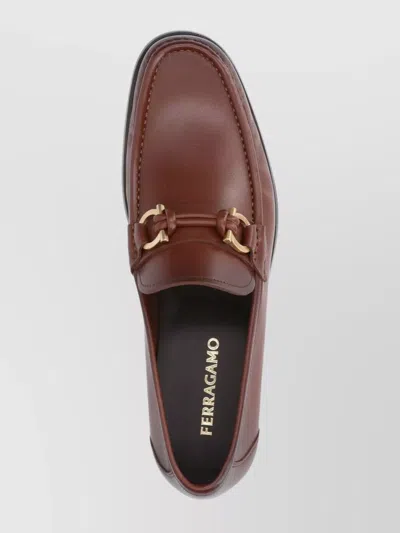 Ferragamo Alain Leather Loafers Gold-tone Hardware Round Toe In Brown