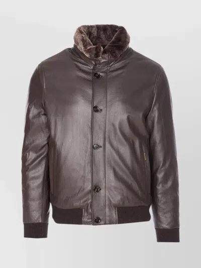 Moorer High Neck Jacket Fur Collar In Brown