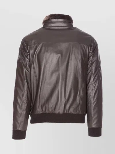 Moorer High Neck Jacket Fur Collar In Brown