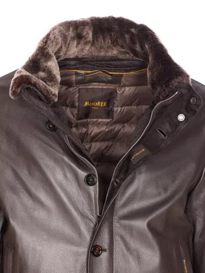 Moorer High Neck Jacket Fur Collar In Brown