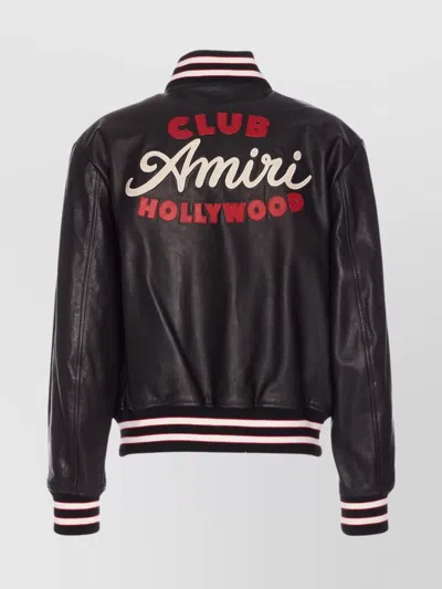 Amiri Leather Jacket With Elasticized Collar And Cuffs In Black