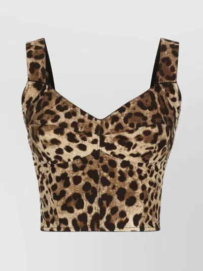 Dolce & Gabbana Printed Stretch Silk Blend Bodice In Brown