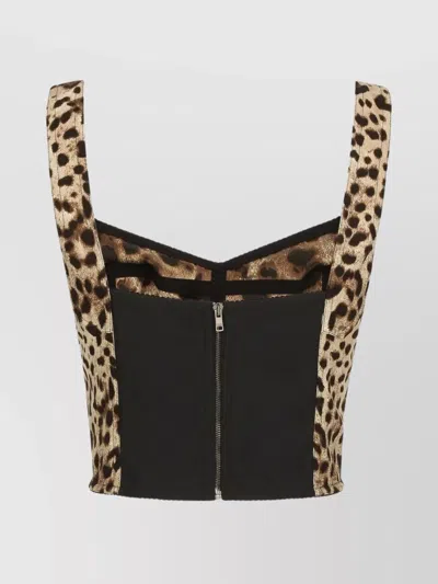 Dolce & Gabbana Printed Stretch Silk Blend Bodice In Brown