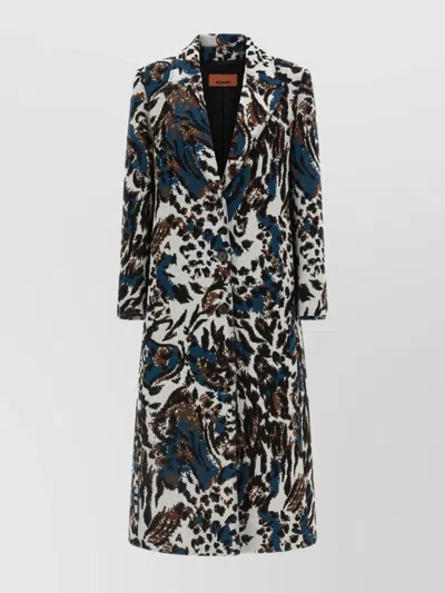Missoni Long Animal Print Coat Featuring Pockets In Black
