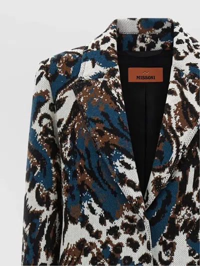 Missoni Long Animal Print Coat Featuring Pockets In Black