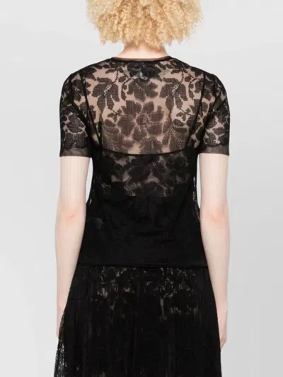 Ermanno Scervino Floral Lace Short Sleeve Top In Black