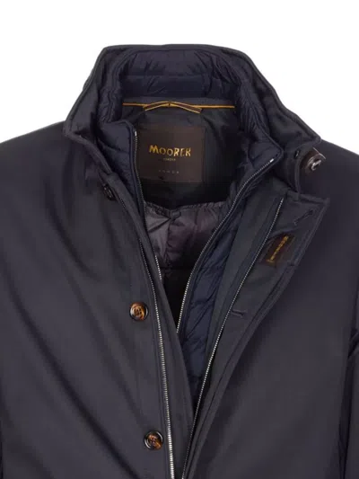Moorer High Neck Padded Jacket With Cuff Straps In Blue