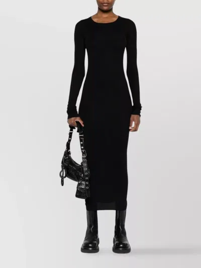Rick Owens Midi Dress With Long Sleeves And Crew Neck In Black