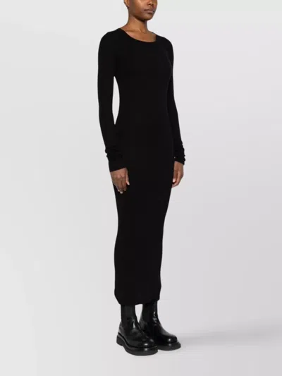 Rick Owens Midi Dress With Long Sleeves And Crew Neck In Black