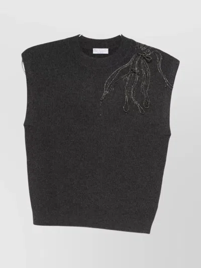 Brunello Cucinelli Cashmere Sleeveless Tank Top Ribbed Texture In Gray