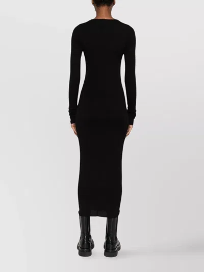 Rick Owens Midi Dress With Long Sleeves And Crew Neck In Black