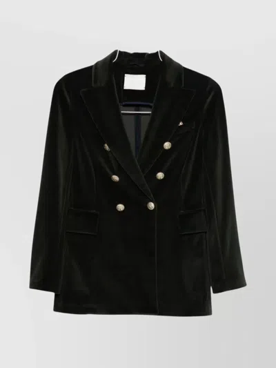 Circolo 1901 Double-breasted Velvet Jacket Featuring Pockets In Black