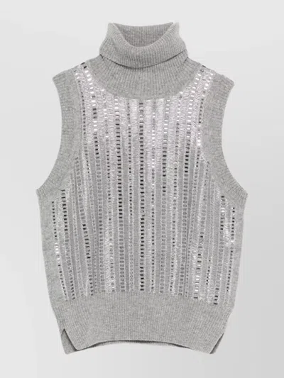 Ermanno Scervino Metallic Turtleneck Sleeveless Tank Top In Gray