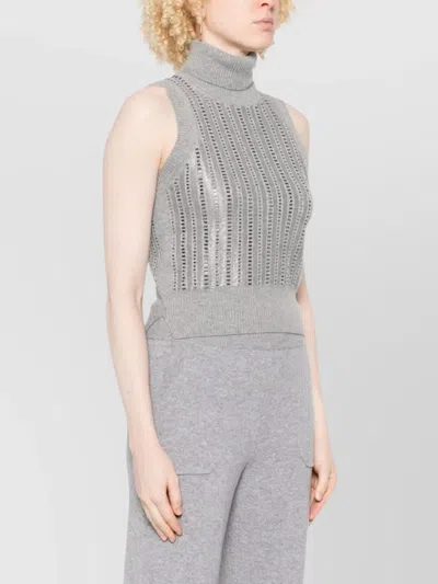 Ermanno Scervino Metallic Turtleneck Sleeveless Tank Top In Gray