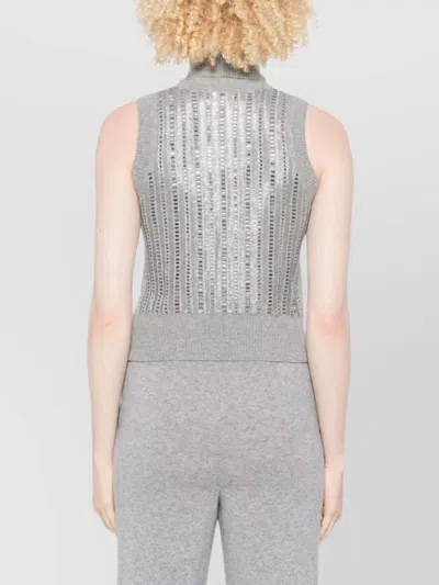 Ermanno Scervino Metallic Turtleneck Sleeveless Tank Top In Gray