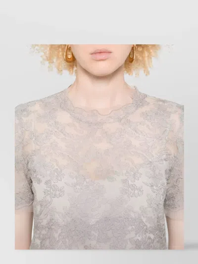 Ermanno Scervino Floral Lace Round Neck Sheer Top