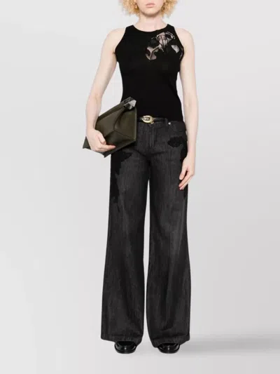 Ermanno Scervino Merino Racerback Tank Top Floral Embroidery In Black